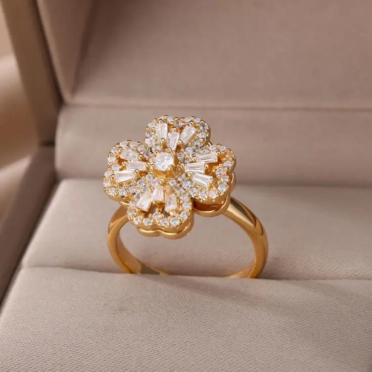Anillo Trebol Corazon Giratorio Caja