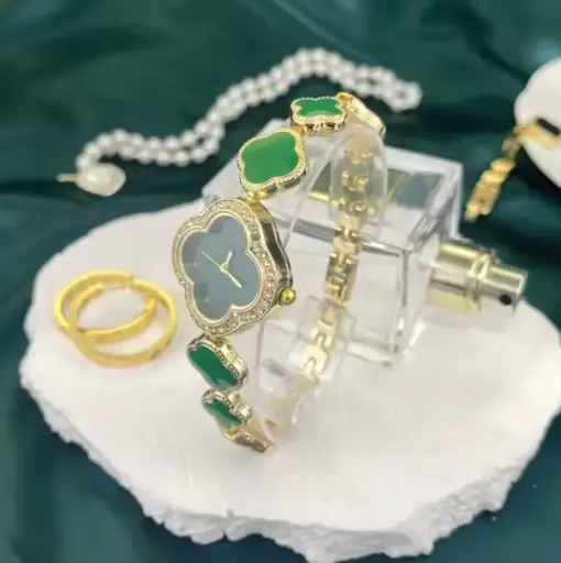 Reloj Pulsera Aretes Esmeralda