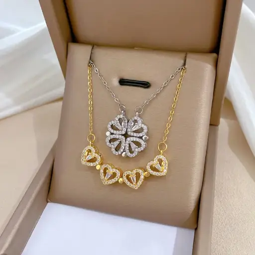Collar Trébol Corazón bolsa Regalo