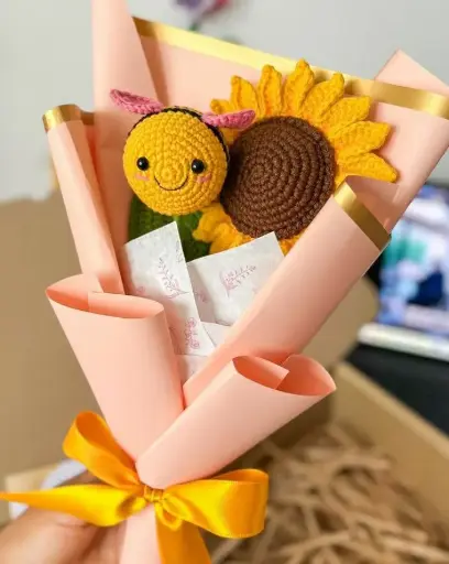 Ramo De Flores Girasol Abeja Crochet