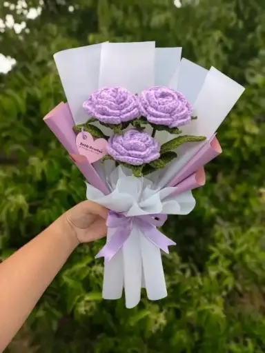Ramo De 3 Rosas A Crochet