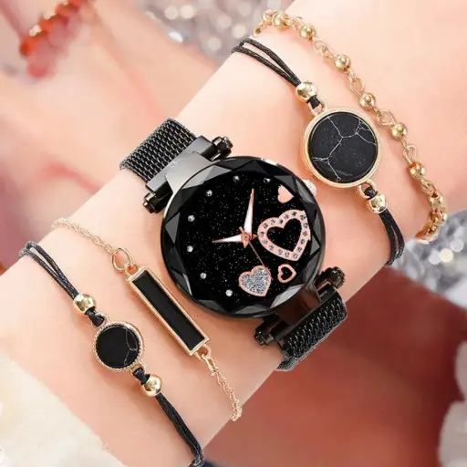 Reloj Negro Corazon Pulseras
