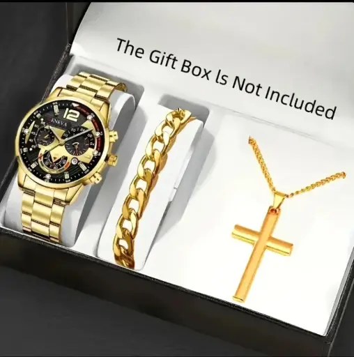 Combo Reloj Cadena Pulsera Dorado